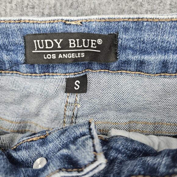 Judy Blue Skort Womens Small Blue Denim Asymmetrical Wrap Distressed Raw Hem - Picture 2 of 7